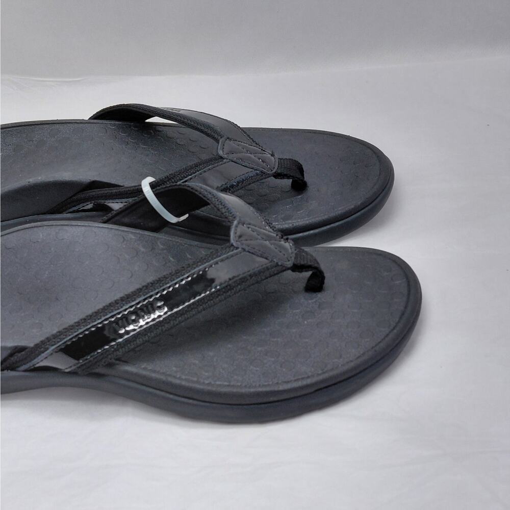 Vionic Womens Flip Flop Thong Sandals Size 7 Black Patent Comfort Vacation Shoes - Picture 3 of 10